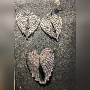 Silver Angel Wing Earrings And Brooch